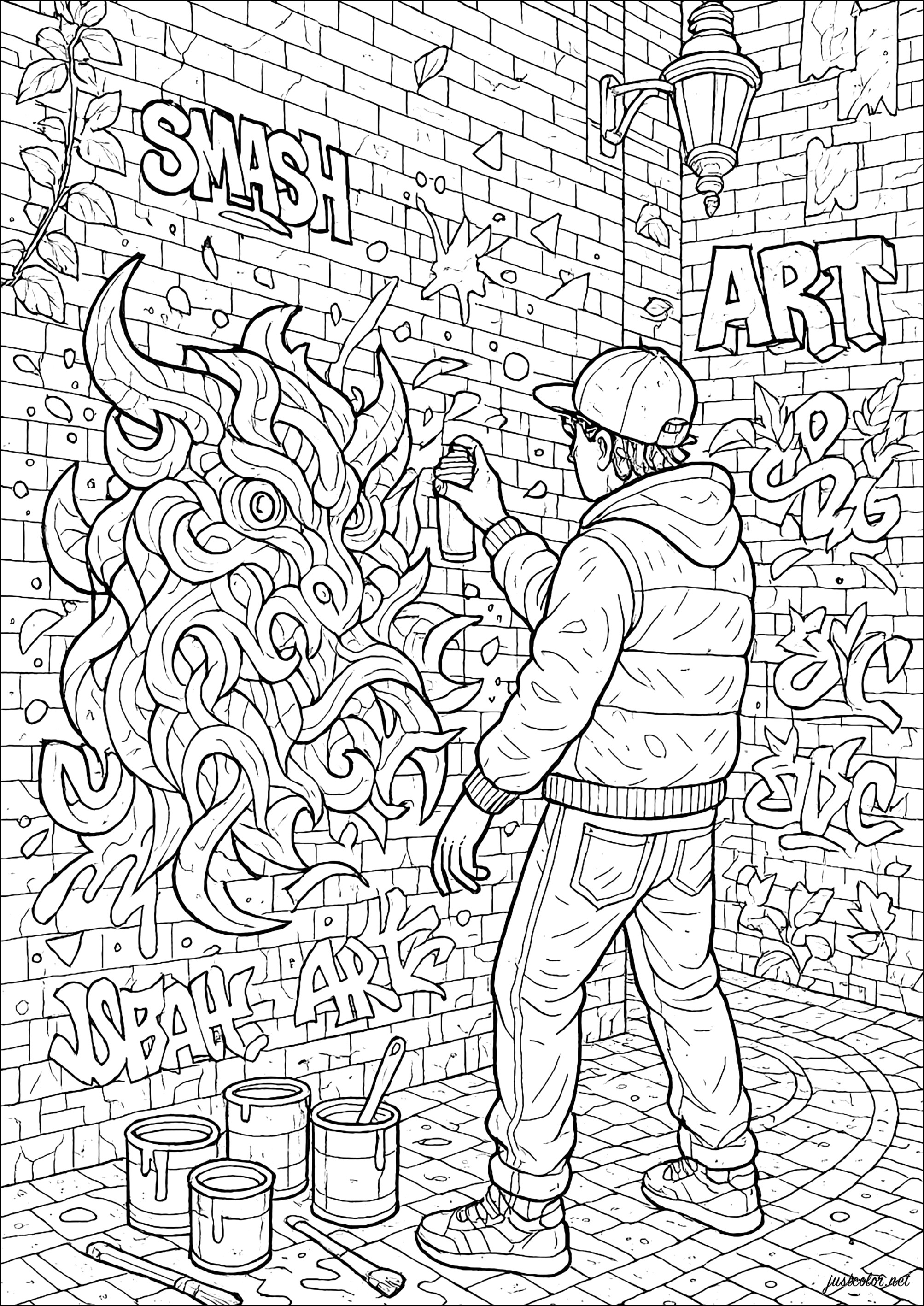 Artista urbano in azione (Pagina Graffiti e Street art da Colorare per adultos)