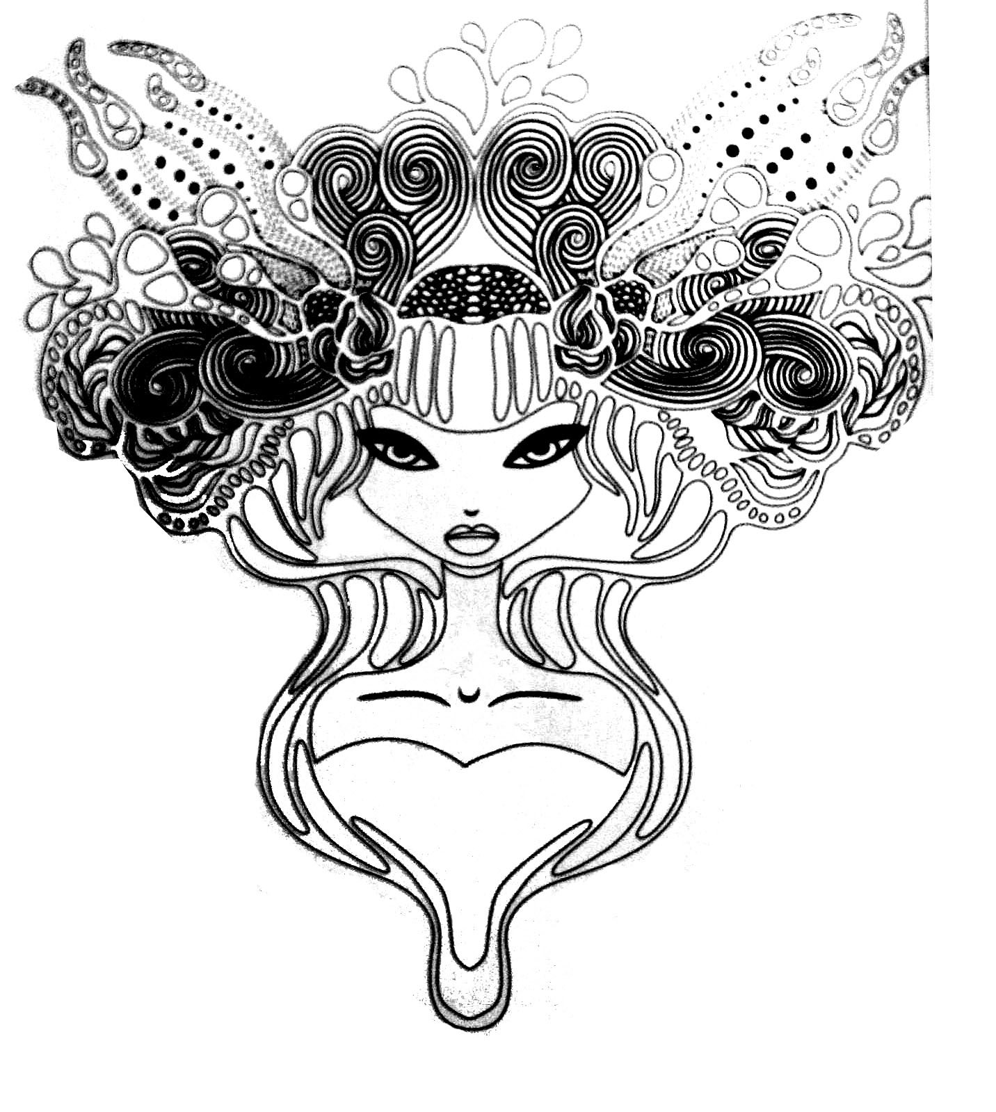 Disegni da colorare per adulti Tatuaggi 2 Immagine prendente Arricciare Principessa