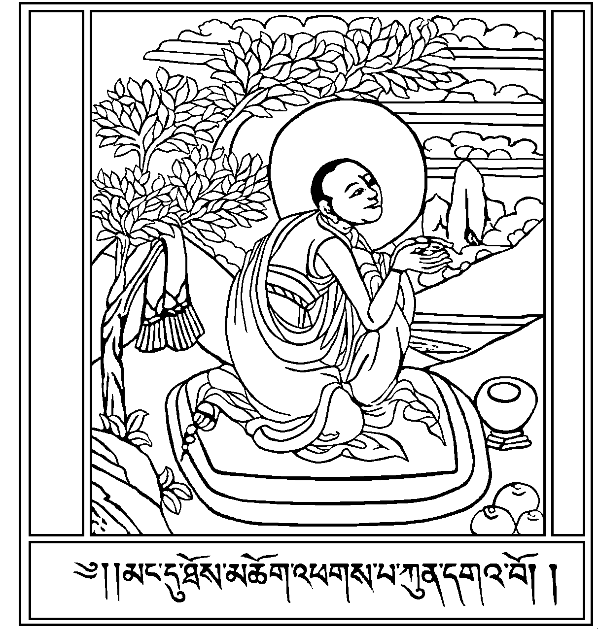 Antica illustrazione di un monaco tibetano