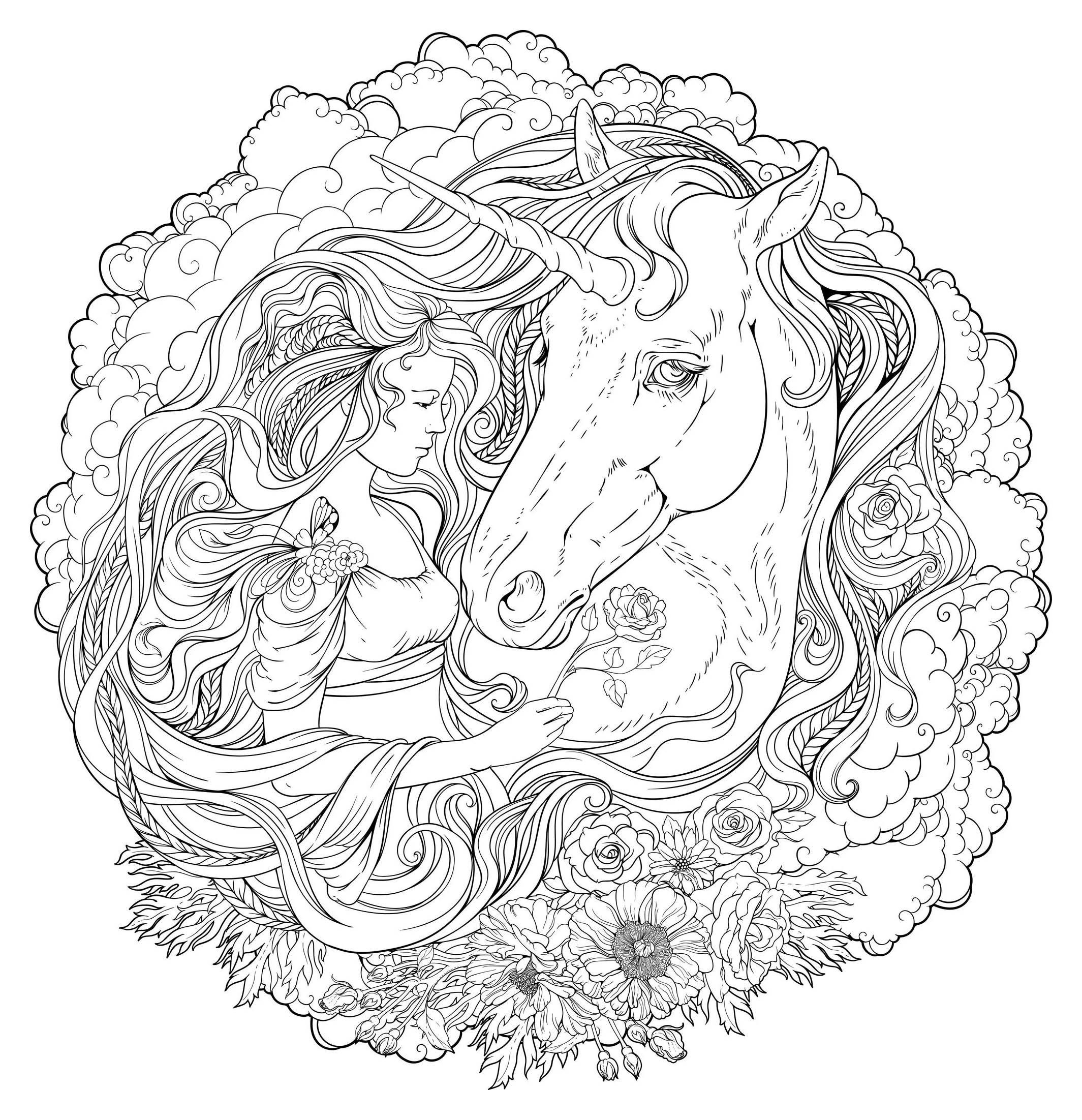 Disegni da colorare per adulti : Unicorni - 1