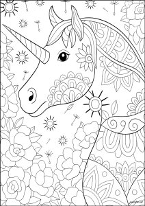 Unicorni e fiori magici in armonia (Pagina da Colorare)