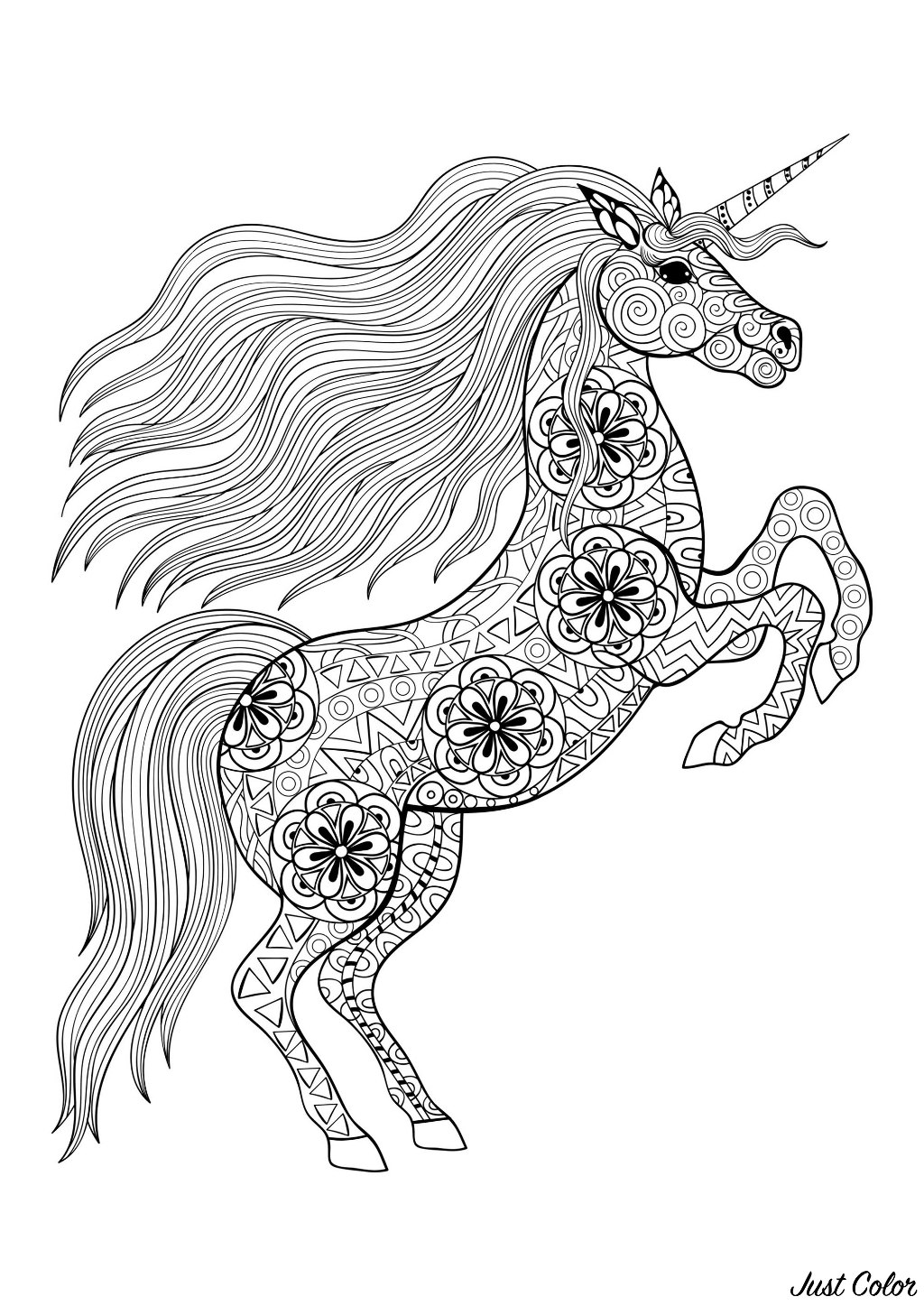 Disegni da colorare per adulti : Unicorni - 4