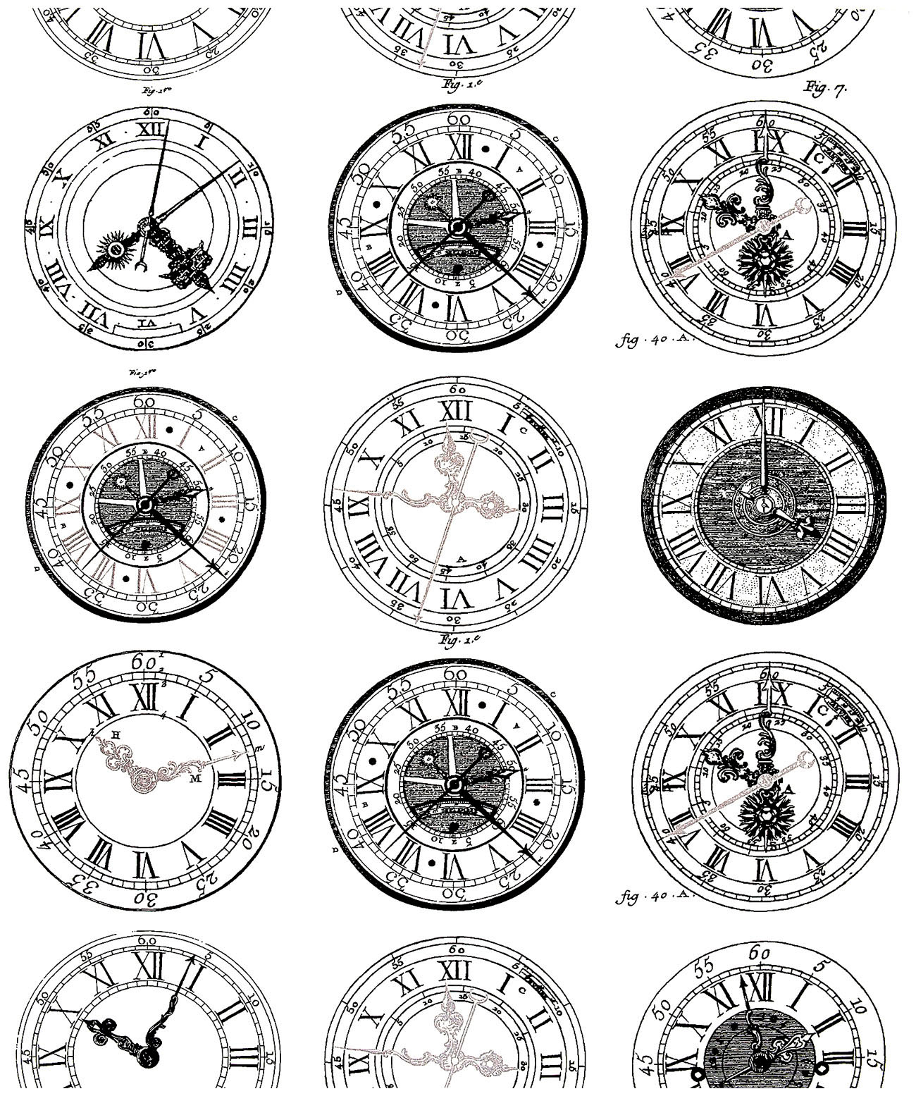 Diversi stili di orologi risalenti al XIX e al XX secolo