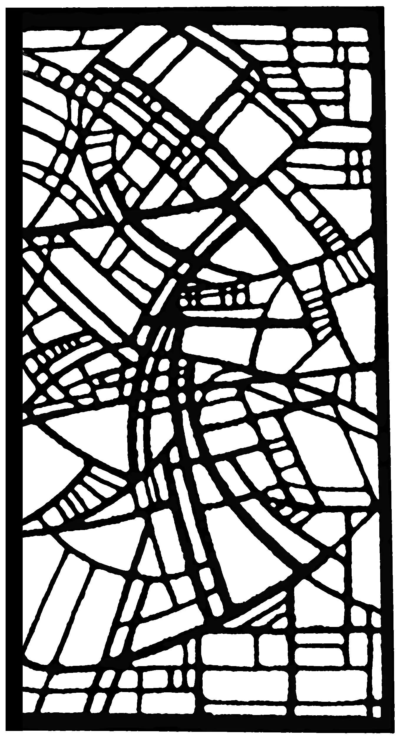 Vetrata di una chiesa in Belgio, di René Mels (1986) (Pagina Vetro colorato da Colorare per adultos)