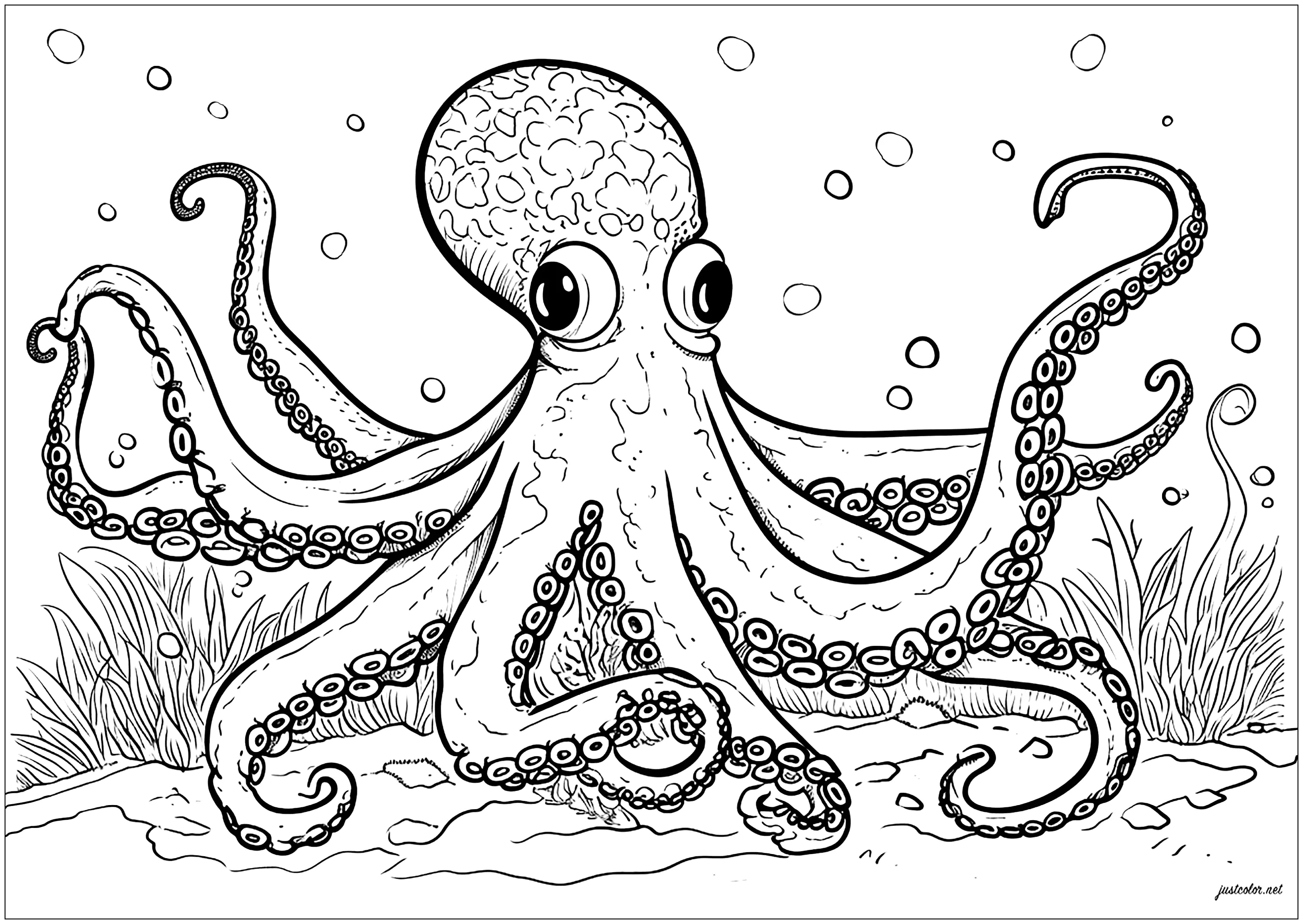 Un bel polpo dai fondali marini (Pagina Water worlds da Colorare per adultos)
