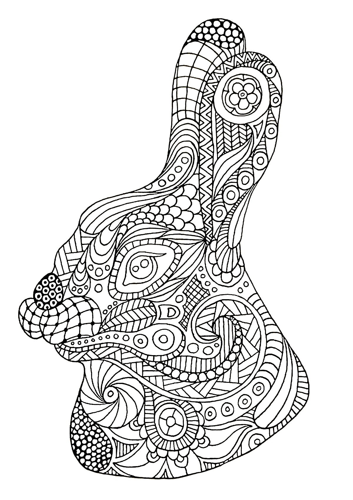 Testa di coniglio disegnata con lo stile Zentangle