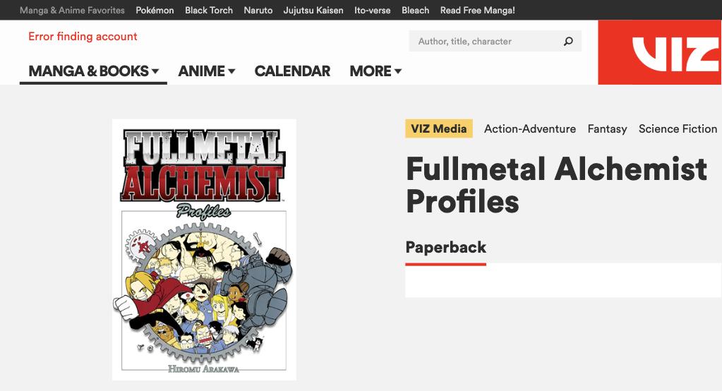 VIZのFullmetal Alchemist Profiles公式ページ