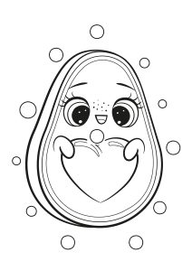 可愛いアボカドにハート型の種 (子ども向けぬりえ：アボカド)