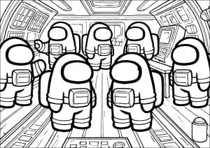 宇宙服を着たAmong usのクルー (子ども向けぬりえ：アモング・アス)