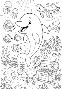 イルカと海の友達 (子ども向けぬりえ：イルカ)
