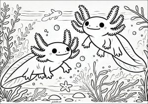 简单好玩的 ウーパールーパー 儿童着色页 (子ども向けぬりえ：ウーパールーパー)