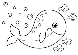 简单有趣的 クジラ 儿童着色页 (子ども向けぬりえ：クジラ)