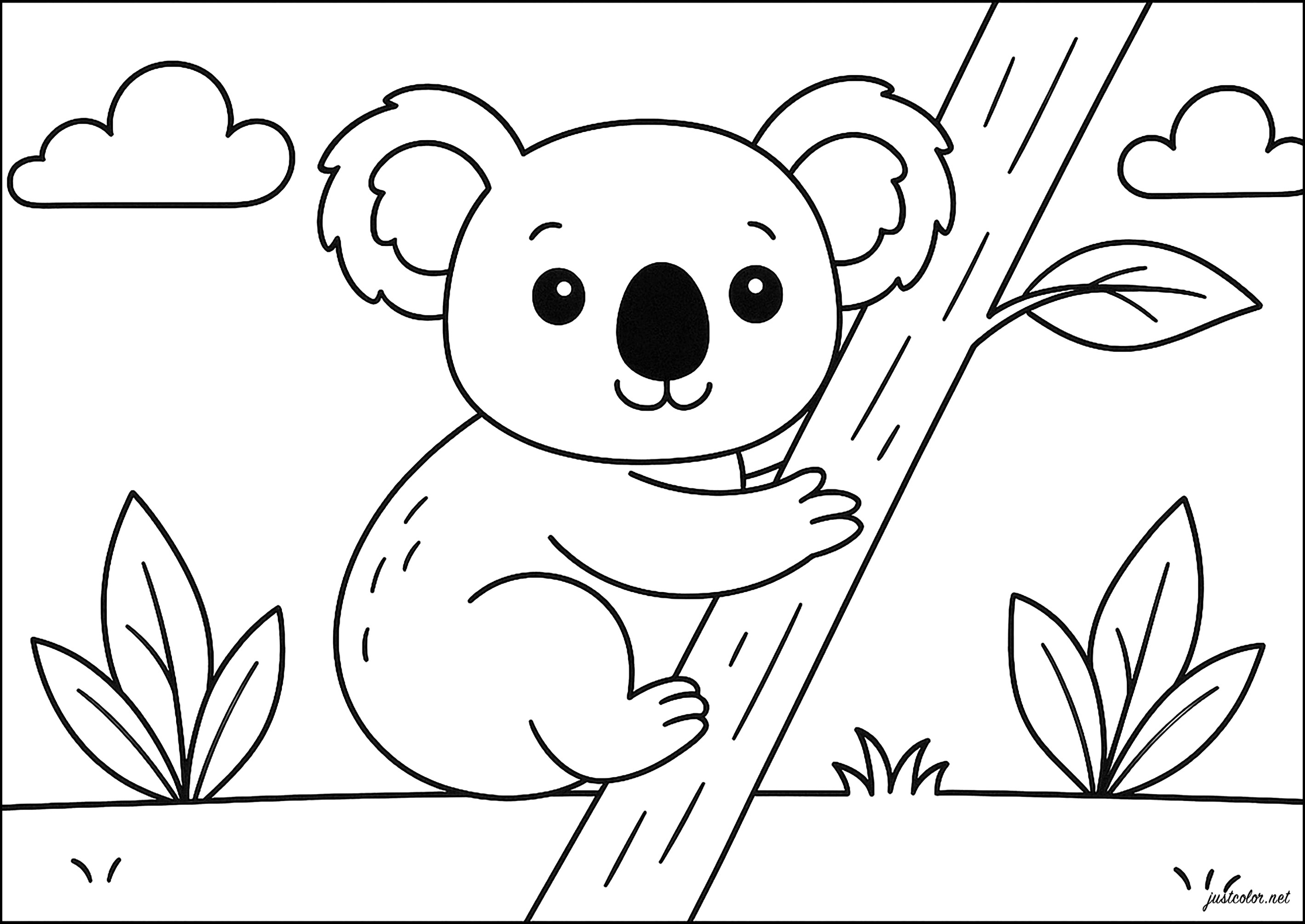 木登りをするコアラ - 子ども向けぬりえページ:コアラ