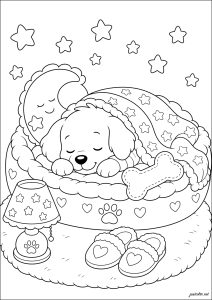 小さな子犬が毛布の下で眠っている