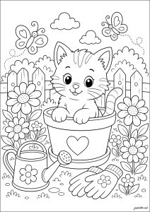 いたずら好きな子猫が庭にいる