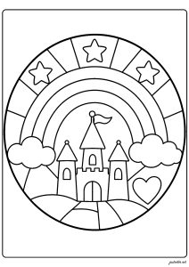 天空のアーチの下の魔法の城