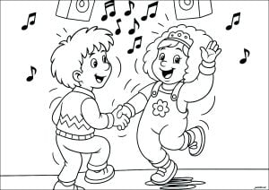 踊っている子供たち (子ども向けぬりえ：ダンス)