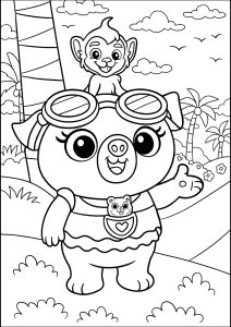 可愛いパグと彼の親友のネズミ (子ども向けぬりえ：チップとポテト)