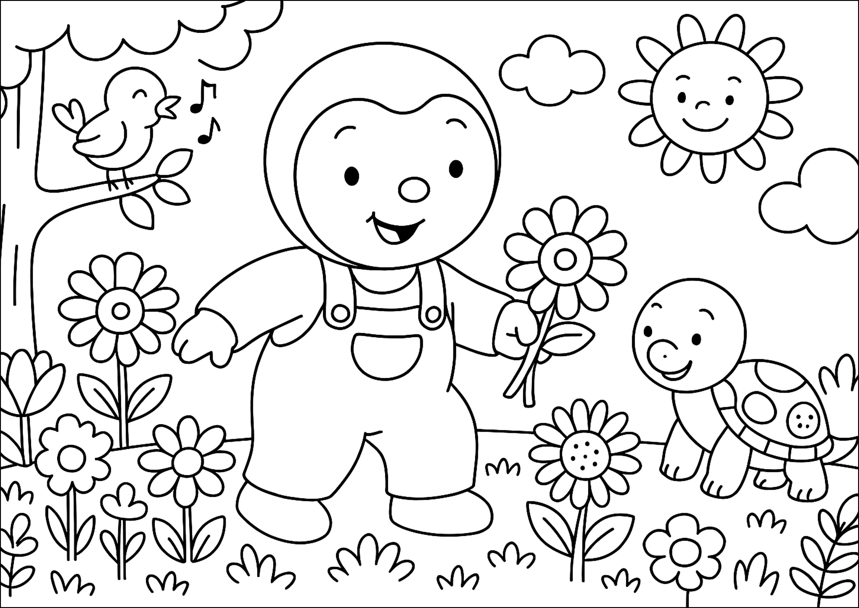 ティチュピと彼の友達のカメ - 子ども向けぬりえページ：チューピ, image size:2834x2006