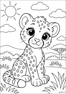サバンナに座っている若いチーター