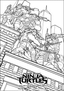ニューヨークの屋根の上のカメ (子ども向けぬりえ：ニンジャタートルズ)