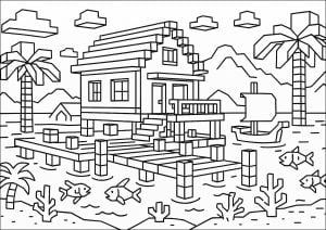 夢の家 (子ども向けぬりえ：マインクラフト)