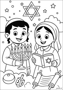 ハヌカの祭りの喜び (子ども向けぬりえ：ユダヤ教)