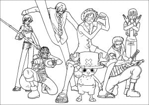 七人の漫画『ワンピース』のキャラクターを使った塗り絵 (子ども向けぬりえ：ワンピース)
