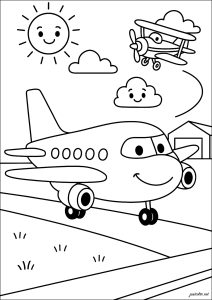二機の飛行機と雲が空で微笑んでいる