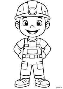 微笑む小さな建設者 (子ども向けぬりえ：建設および現場作業)