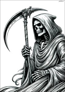 有趣的 死神 着色页，儿童可打印 (子ども向けぬりえ：死神)