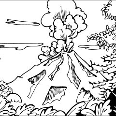 子ども用印刷ぬりえページ：火山