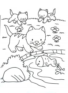 免费的 猫 着色页，适合小朋友打印 (子ども向けぬりえ：猫)