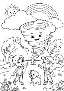 子供たちと凧と竜巻