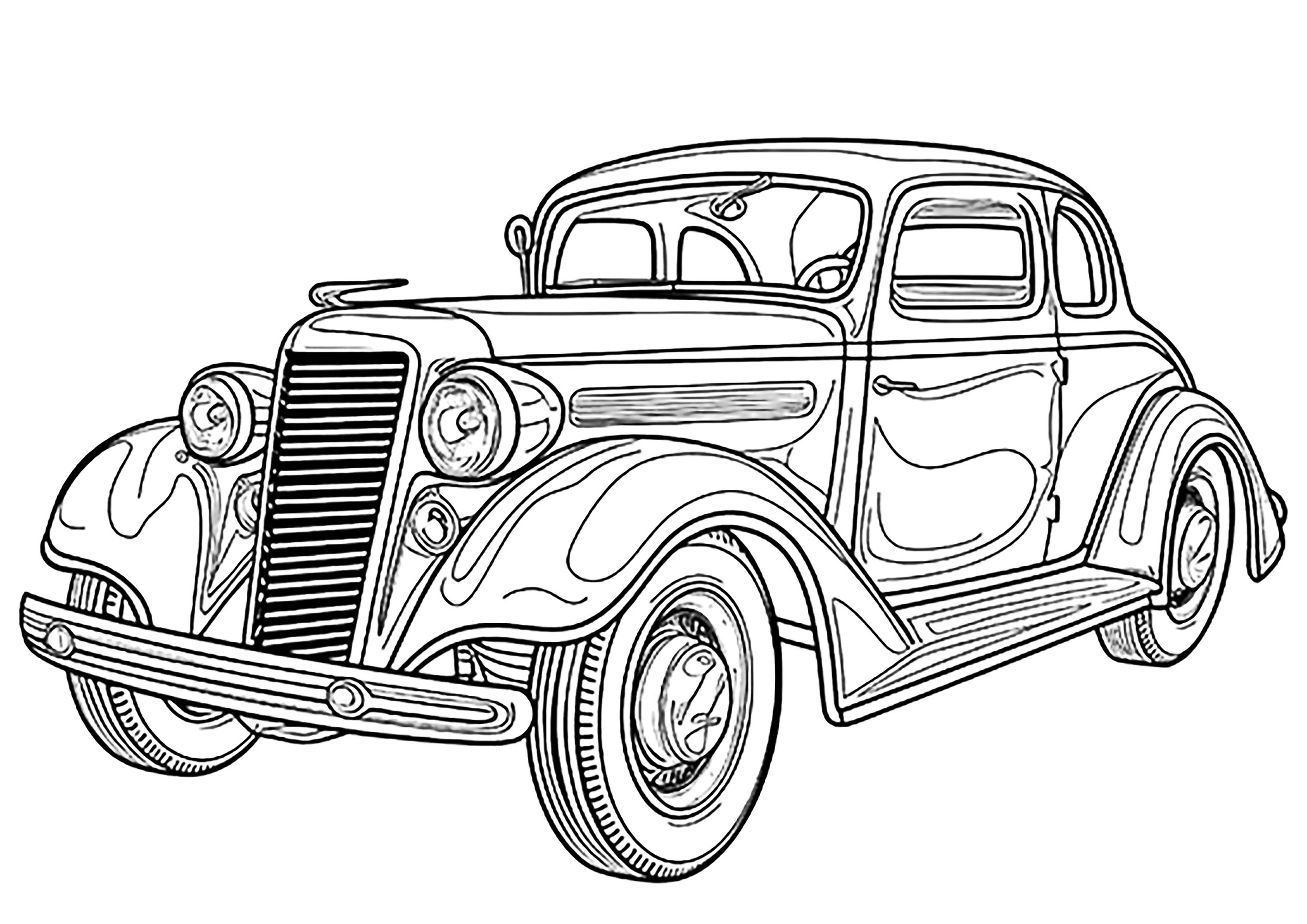 1930年代の古い車 - 子ども向けぬりえページ：車