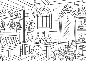 魔法使いの店 (子ども向けぬりえ：魔法使い)