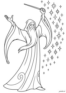 星に囲まれた魔法使い (子ども向けぬりえ：魔法使い)