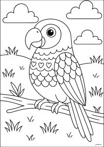 可愛いオウム、塗り絵が簡単 (子ども向けぬりえ：鳥)