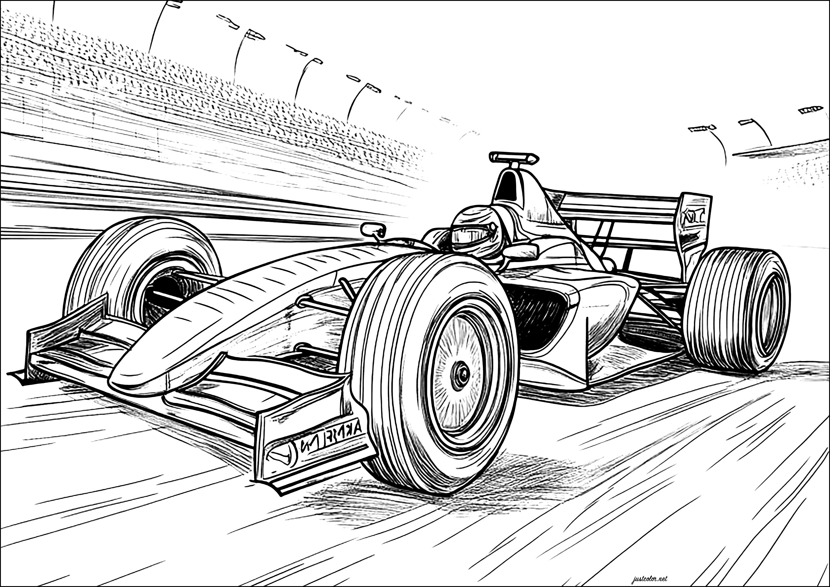全速で! (子ども用印刷ぬりえ:F1レーシング)