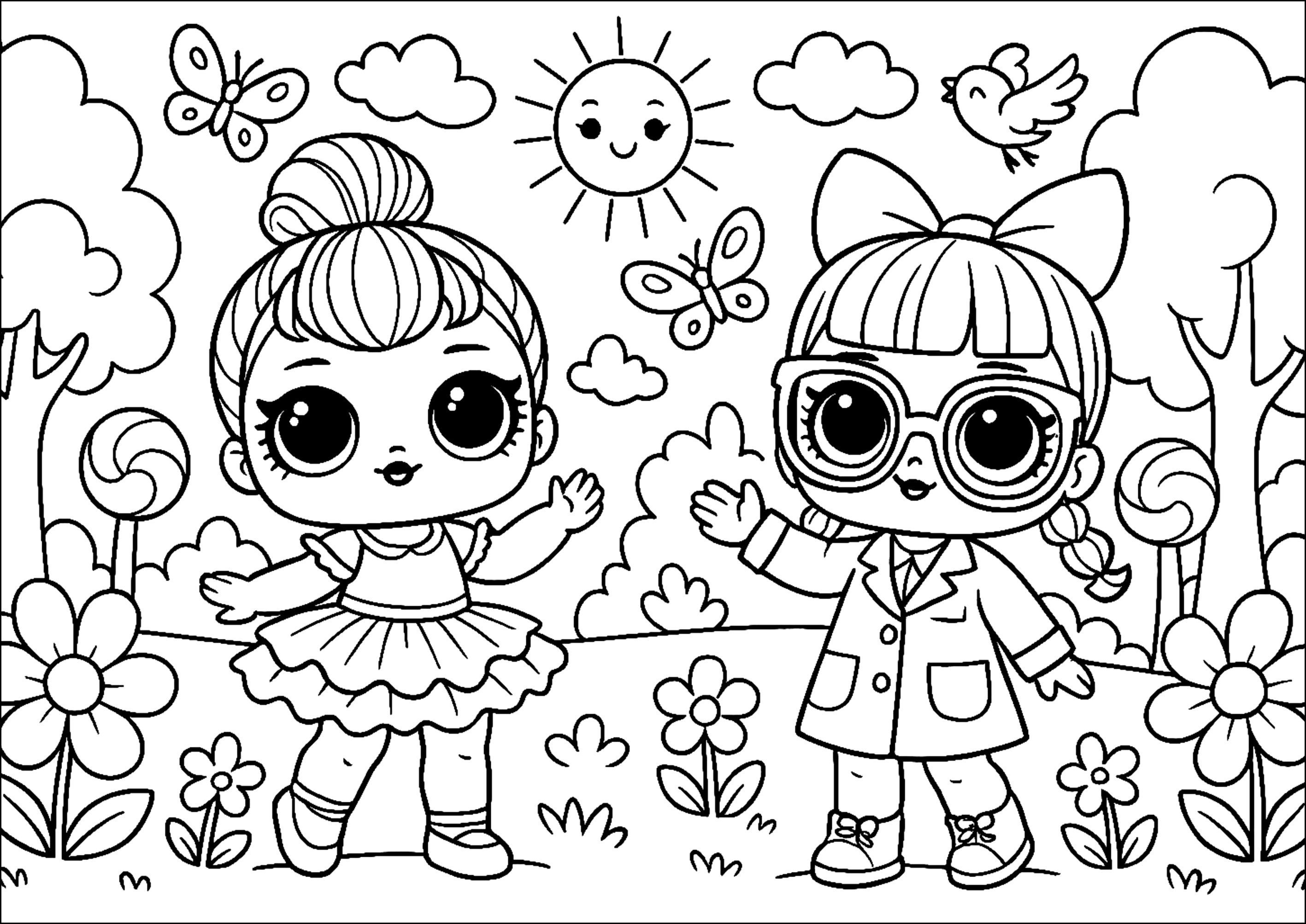 野外での楽しい冒険 (子ども用印刷ぬりえ:LOLサプライズ・ドール)