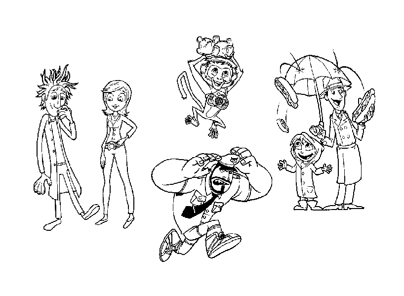 巨大ミートボールの嵐の塗り絵 (子ども用印刷ぬりえ：くもりときどきミートボール)