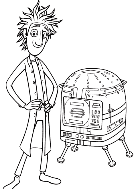 巨大ミートボール嵐の塗り絵 子供向け (子ども用印刷ぬりえ：くもりときどきミートボール)