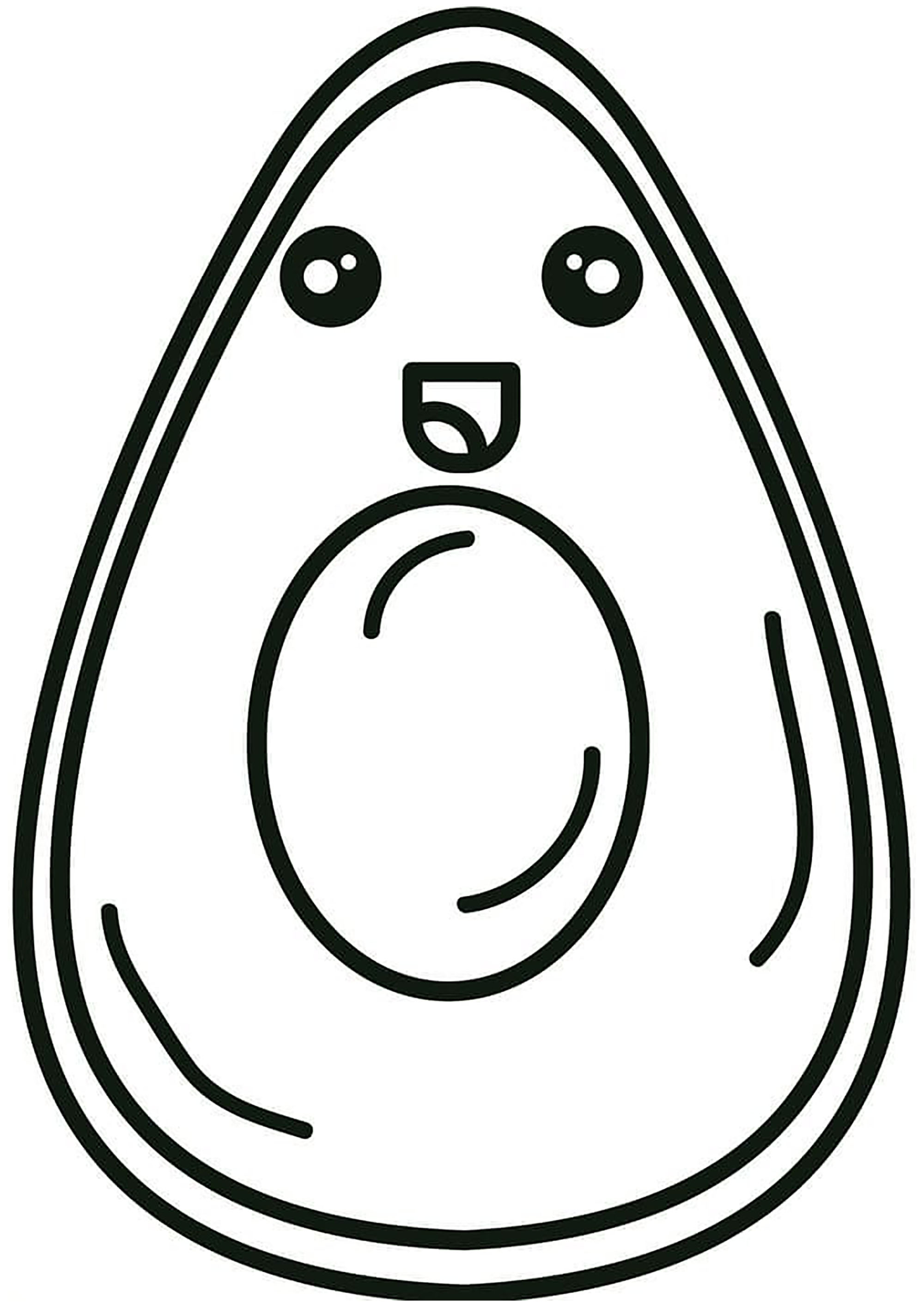 シンプルな笑顔のアボカド (子ども用印刷ぬりえ:アボカド)