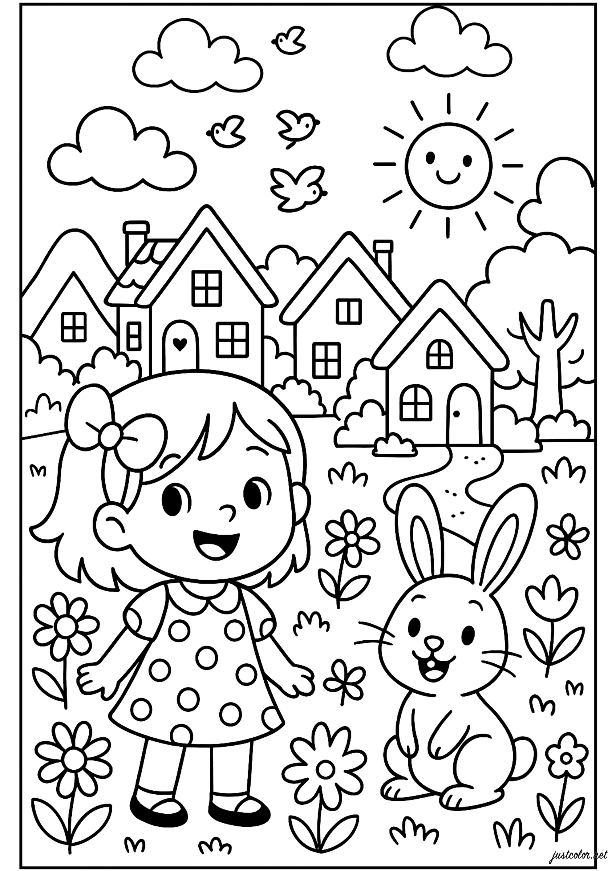 いたずら好きなウサギと彼女の友人 (子ども用印刷ぬりえ：ウサギ)