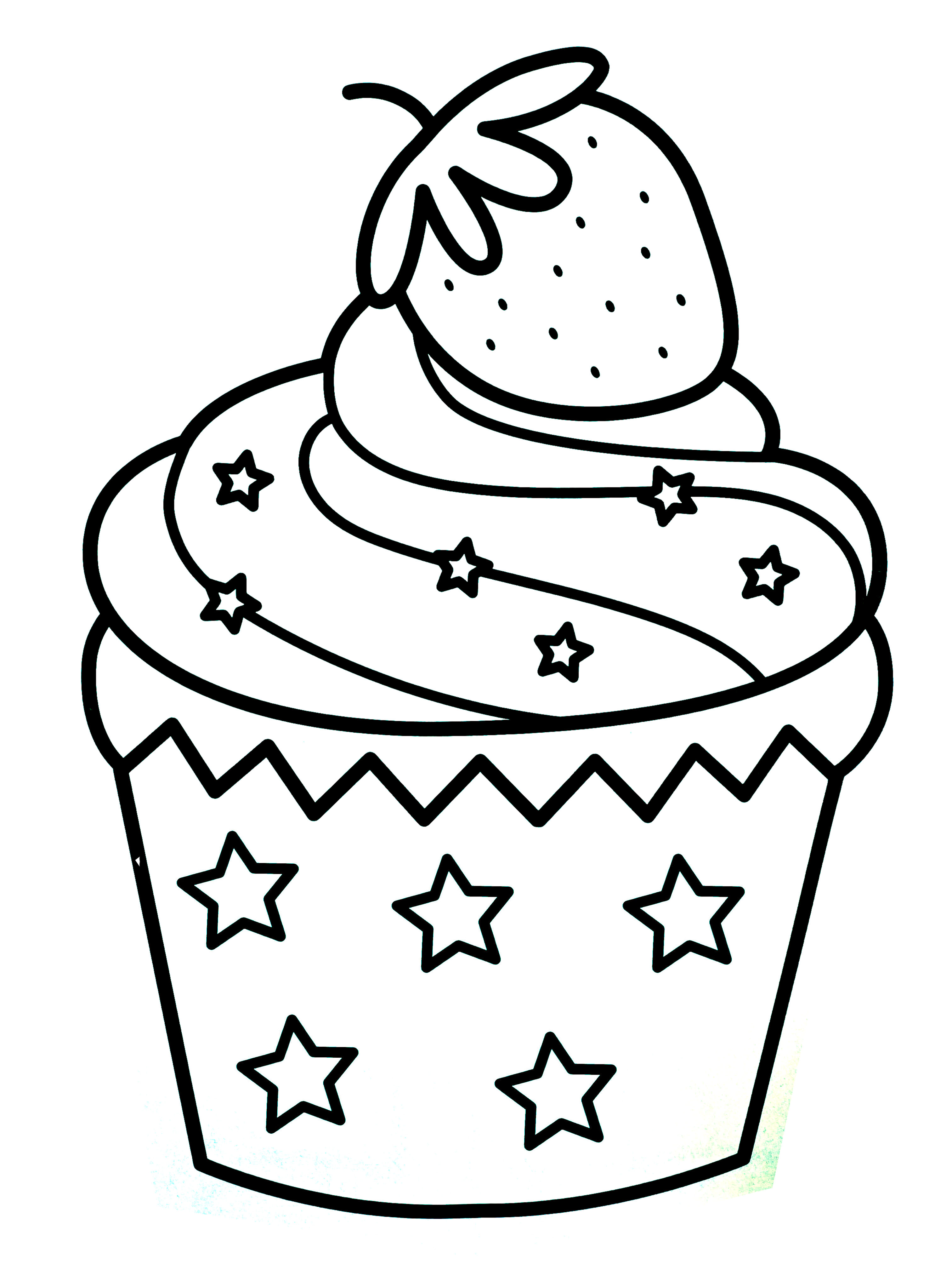 カップケーキとかわいいイチゴ (子ども用印刷ぬりえ:カップケーキとケーキ)