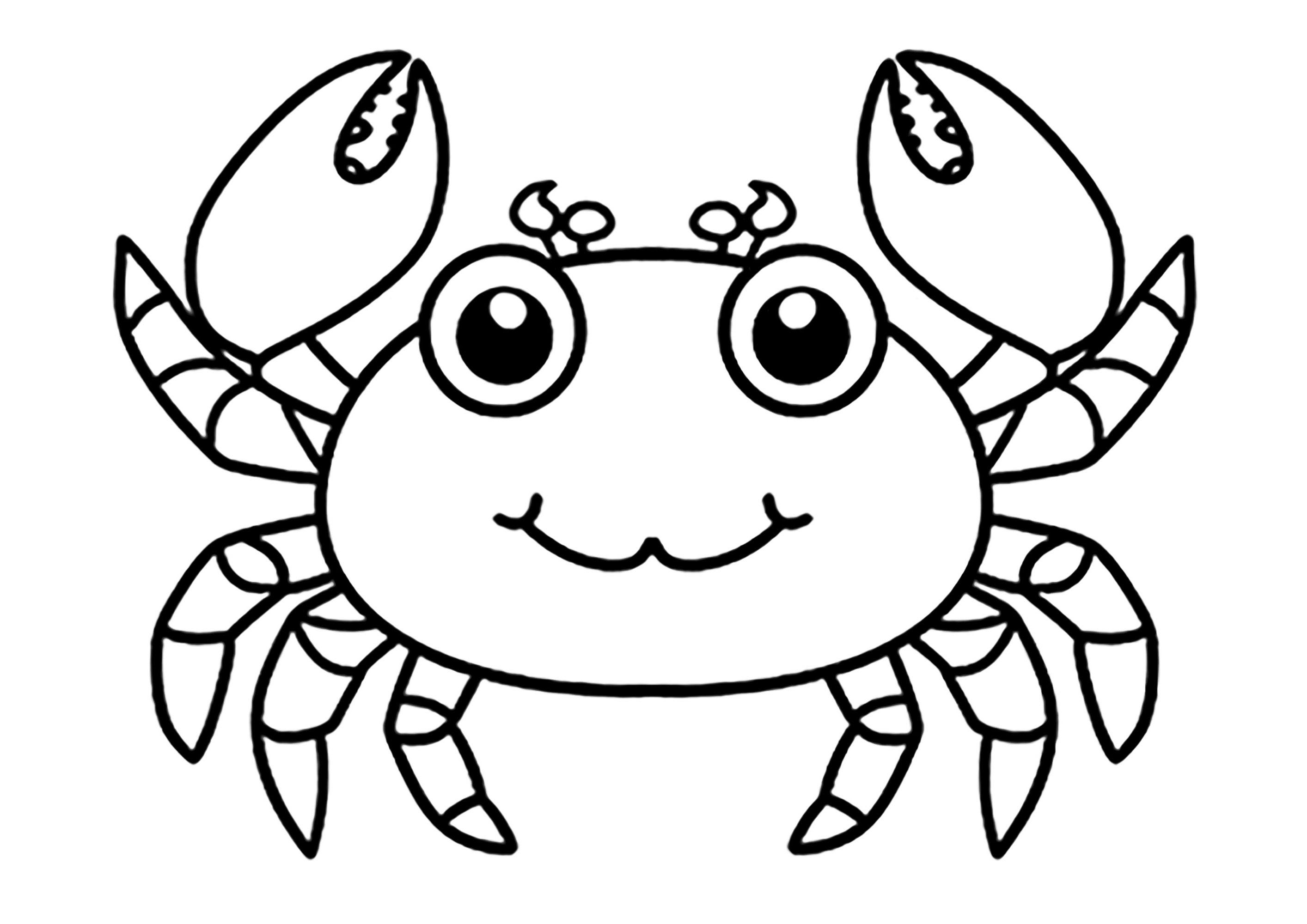 小さなカニ、とても塗りやすい (子ども用印刷ぬりえ:カニ)