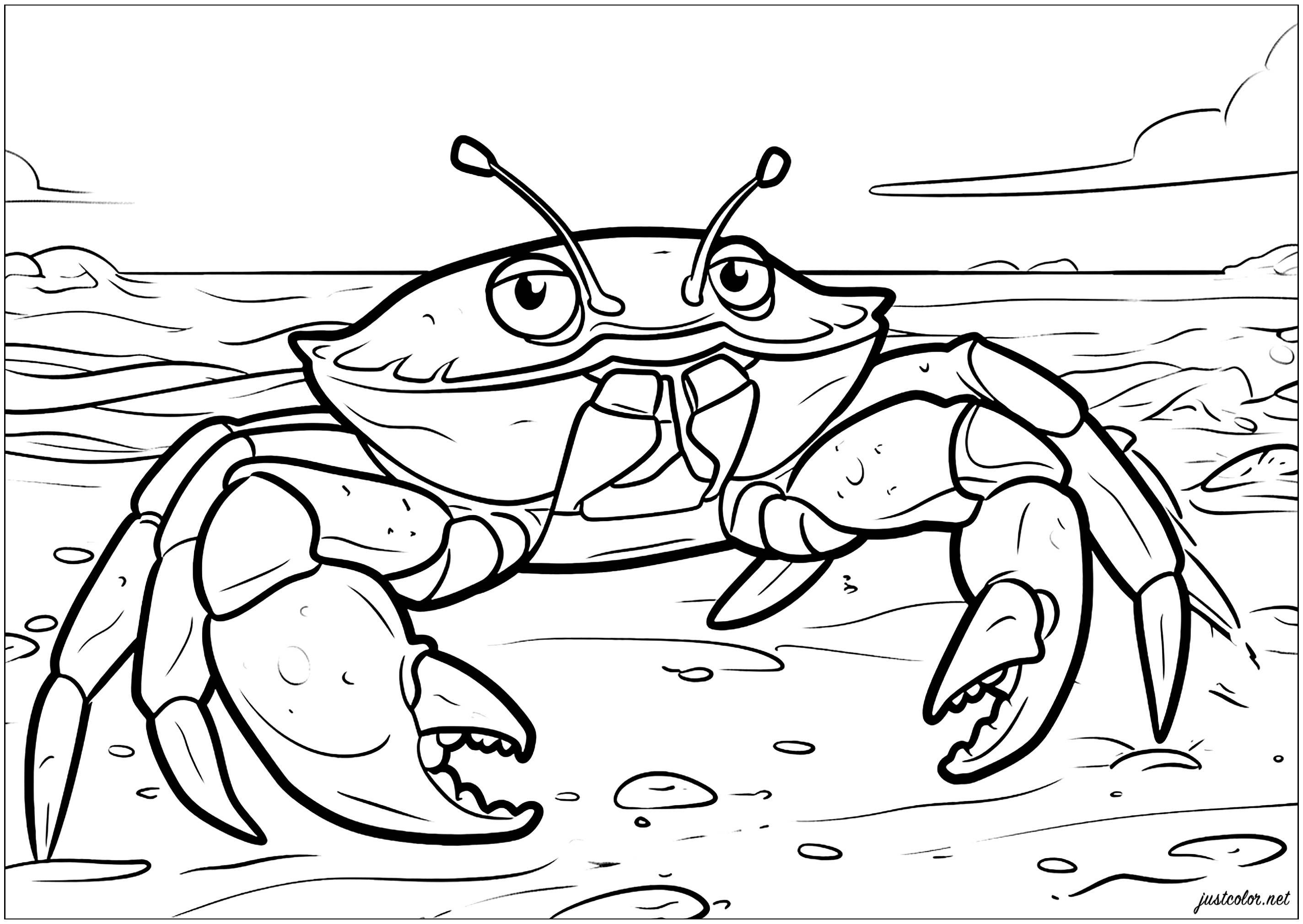 太い線で描かれたカニ (子ども用印刷ぬりえ:カニ)