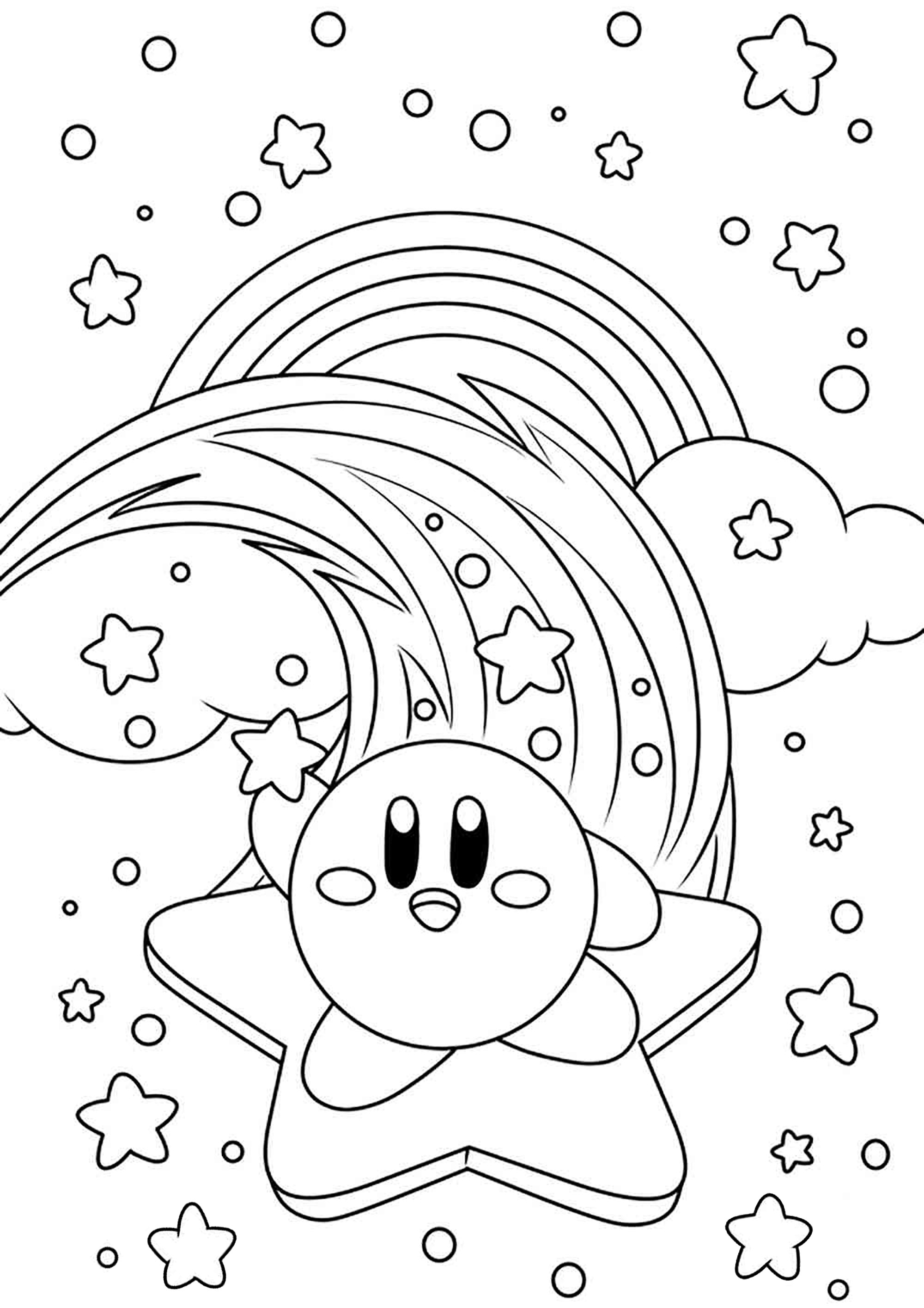星の空のカービー (子ども用印刷ぬりえ:カービィ)