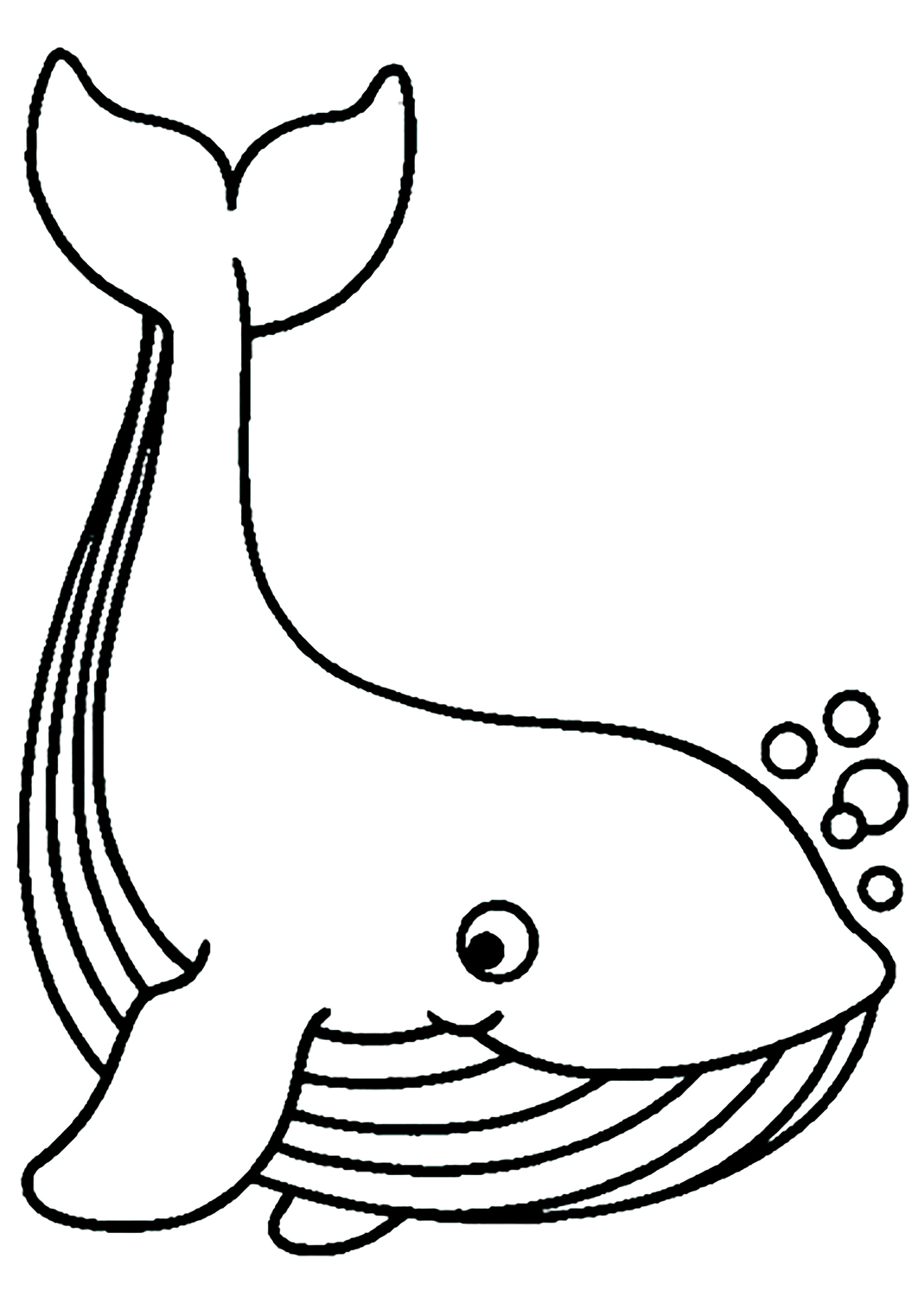 大きなクジラが泡を吹いている (子ども用印刷ぬりえ:クジラ)