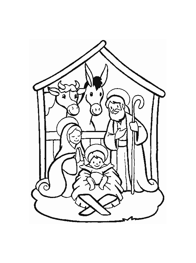 無料で印刷できるクリスマスの馬小屋の塗り絵 (子ども用印刷ぬりえ：クリスマス)